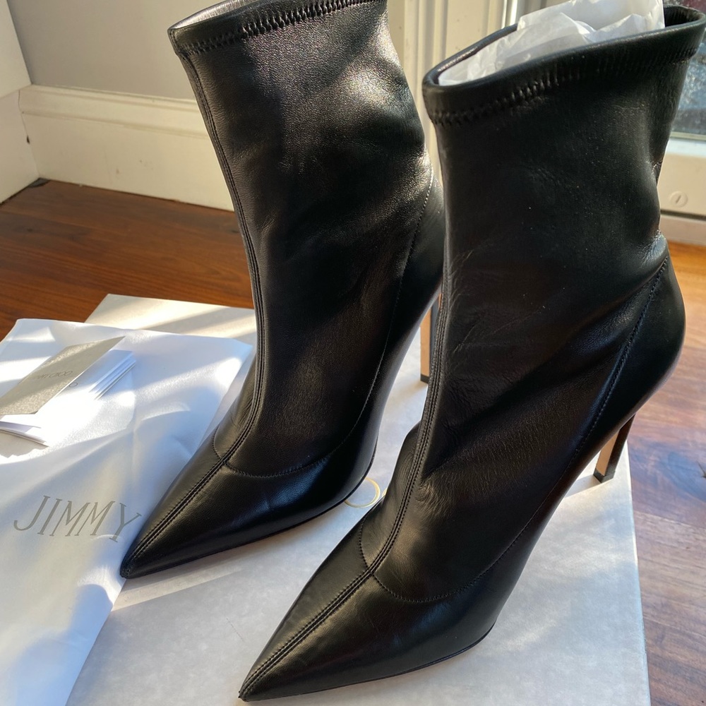 Jimmy Choo Black Brin 100 Stretch-Leather Sock Boots sz 36